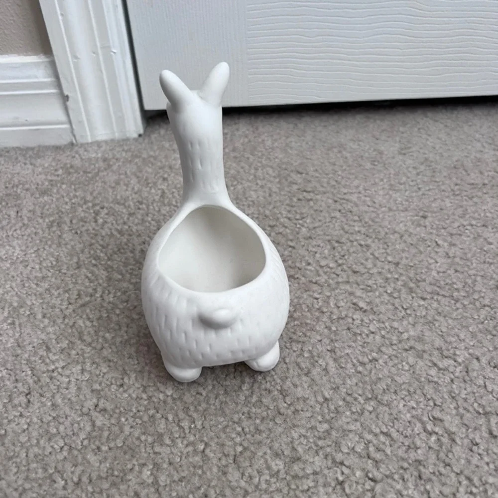 Kikkerland White Ceramic Llama Planter‎ Succulent Pot Animal Figurine